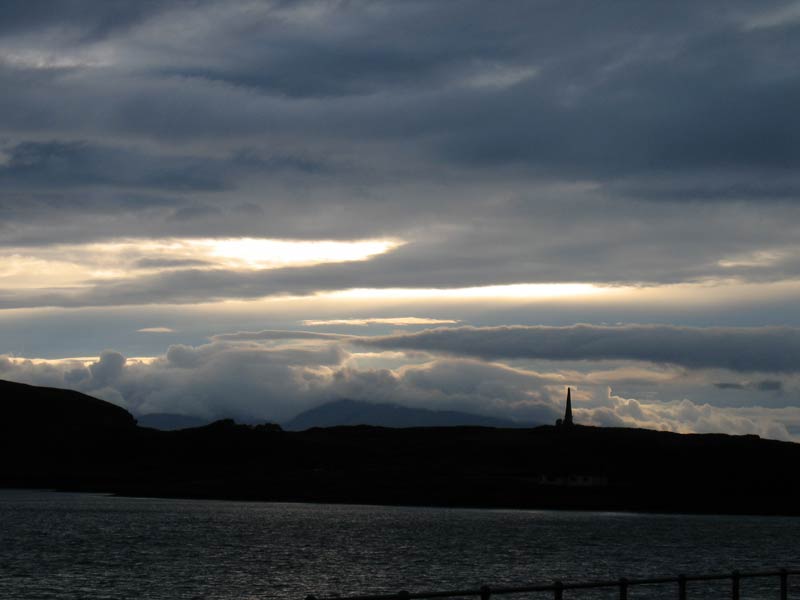 Oban harbor with memorial