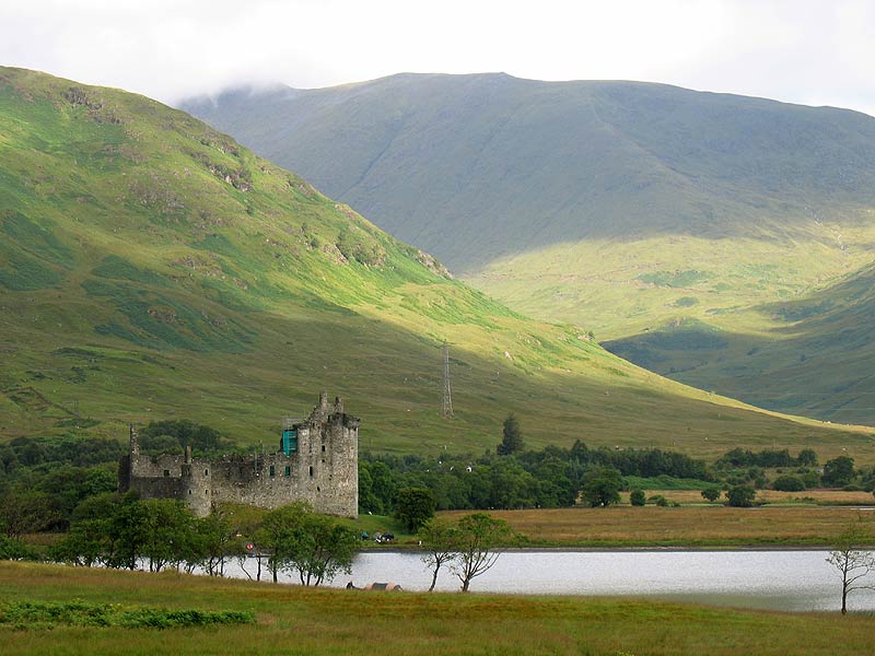 Castle being refurbished amongst hills